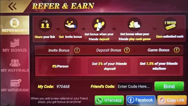 Refer And Earn Teen Patti live app