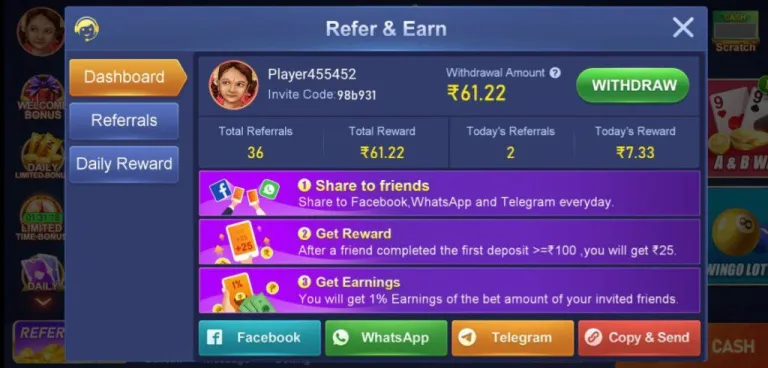 Refer And Earn Crown Rummy app