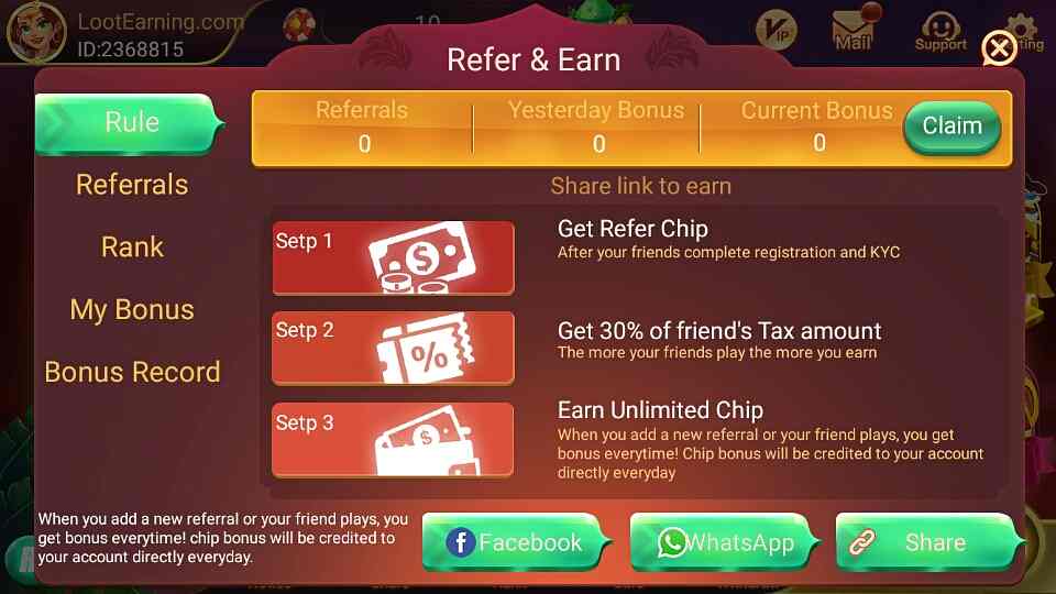 Refer And Earn Teen Patti sunny app